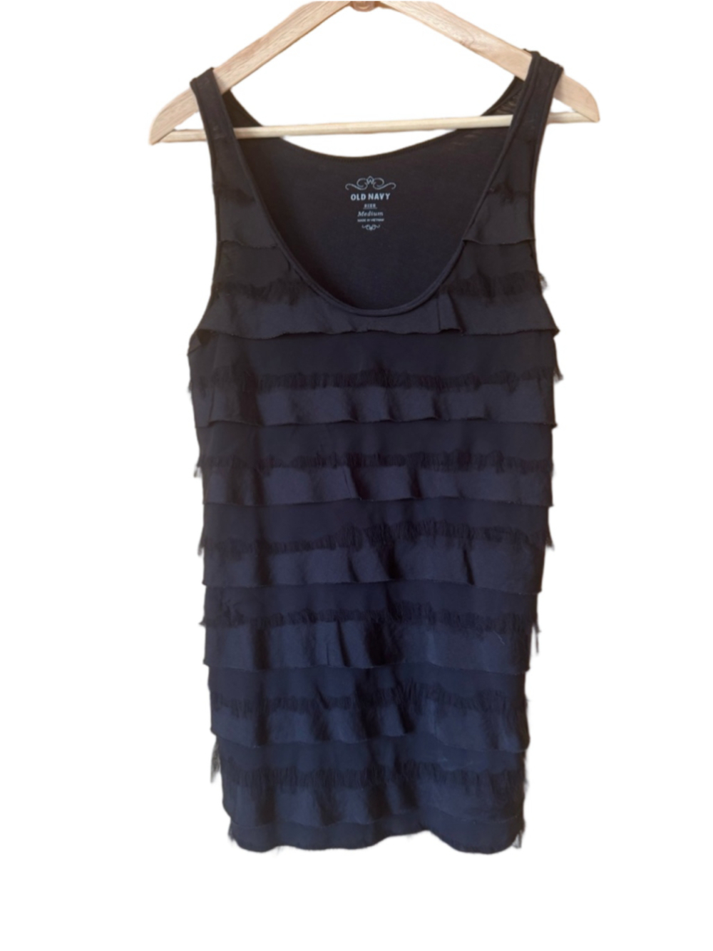 Old Navy Black Eyelash Fringe Ruffle Tank Top size medium
